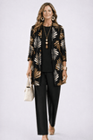 Elegant Three-Piece Set with Botanical Print Trousers – Plus Size Women's Casual Outfit – Lightweight and Breathable 9