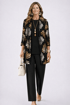 Elegant Three-Piece Set with Botanical Print Trousers – Plus Size Women's Casual Outfit – Lightweight and Breathable 9