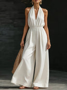 Elegant Wide-Leg Jumpsuit with Lace Overlay and Adjustable Halter Tie for Women – Soft Breathable Fabric 2