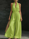 Elegant Wide-Leg Jumpsuit with Lace Overlay and Adjustable Halter Tie for Women – Soft Breathable Fabric 3