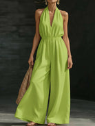 Elegant Wide-Leg Jumpsuit with Lace Overlay and Adjustable Halter Tie for Women – Soft Breathable Fabric 3