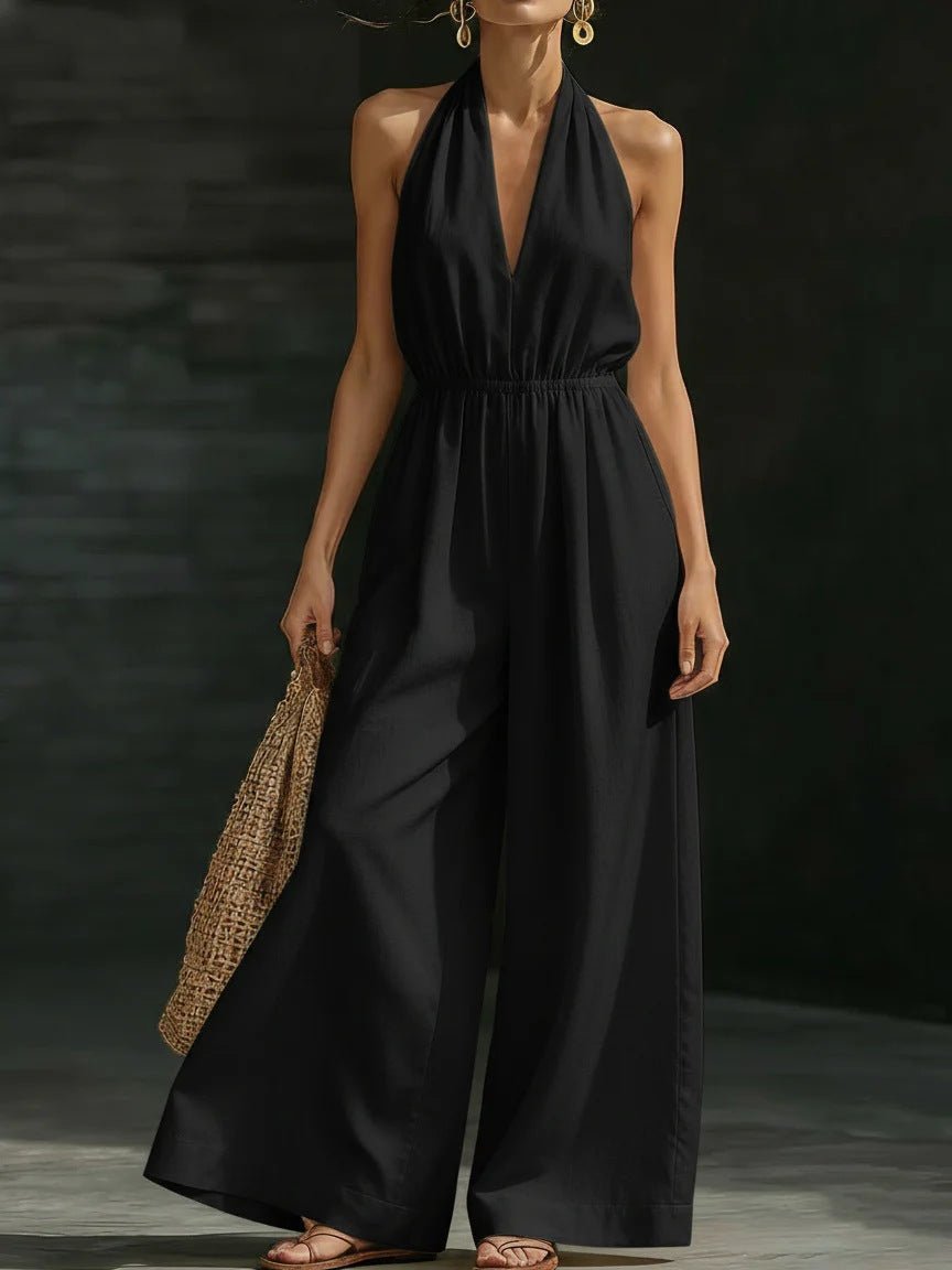 Elegant Wide-Leg Jumpsuit with Lace Overlay and Adjustable Halter Tie for Women – Soft Breathable Fabric 4