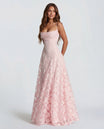 Floral Maxi Dress with Adjustable Straps and Flowing Skirt – Elegant Lace Long Dress for Women in Pastel Pink 0