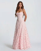Floral Maxi Dress with Adjustable Straps and Flowing Skirt – Elegant Lace Long Dress for Women in Pastel Pink 0