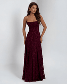 Floral Maxi Dress with Adjustable Straps and Flowing Skirt – Elegant Lace Long Dress for Women in Pastel Pink 2