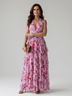 Floral Maxi Dress with Halter Neck and Ruched Bodice – Lightweight Summer Dress for Wedding Guests 0