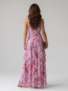 Floral Maxi Dress with Halter Neck and Ruched Bodice – Lightweight Summer Dress for Wedding Guests 1