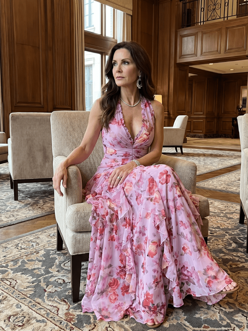 Floral Maxi Dress with Halter Neck and Ruched Bodice – Lightweight Summer Dress for Wedding Guests 2