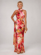 Floral Maxi Dress with Halter Neckline and Defined Waist – Lightweight Elegant Design 0