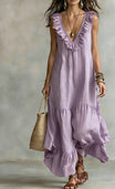 Floral Maxi Dress with Ruffle Details and Irregular Hem – Casual Vacation Style in Lightweight Fabric 0