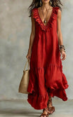 Floral Maxi Dress with Ruffle Details and Irregular Hem – Casual Vacation Style in Lightweight Fabric 1
