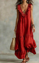 Floral Maxi Dress with Ruffle Details and Irregular Hem – Casual Vacation Style in Lightweight Fabric 1