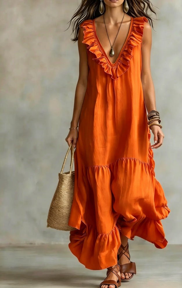 Floral Maxi Dress with Ruffle Details and Irregular Hem – Casual Vacation Style in Lightweight Fabric 2