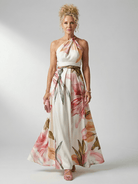 Floral Maxi Dress with Sleeveless Halter Neckline – Lightweight Summer Dress for Wedding Guests 0