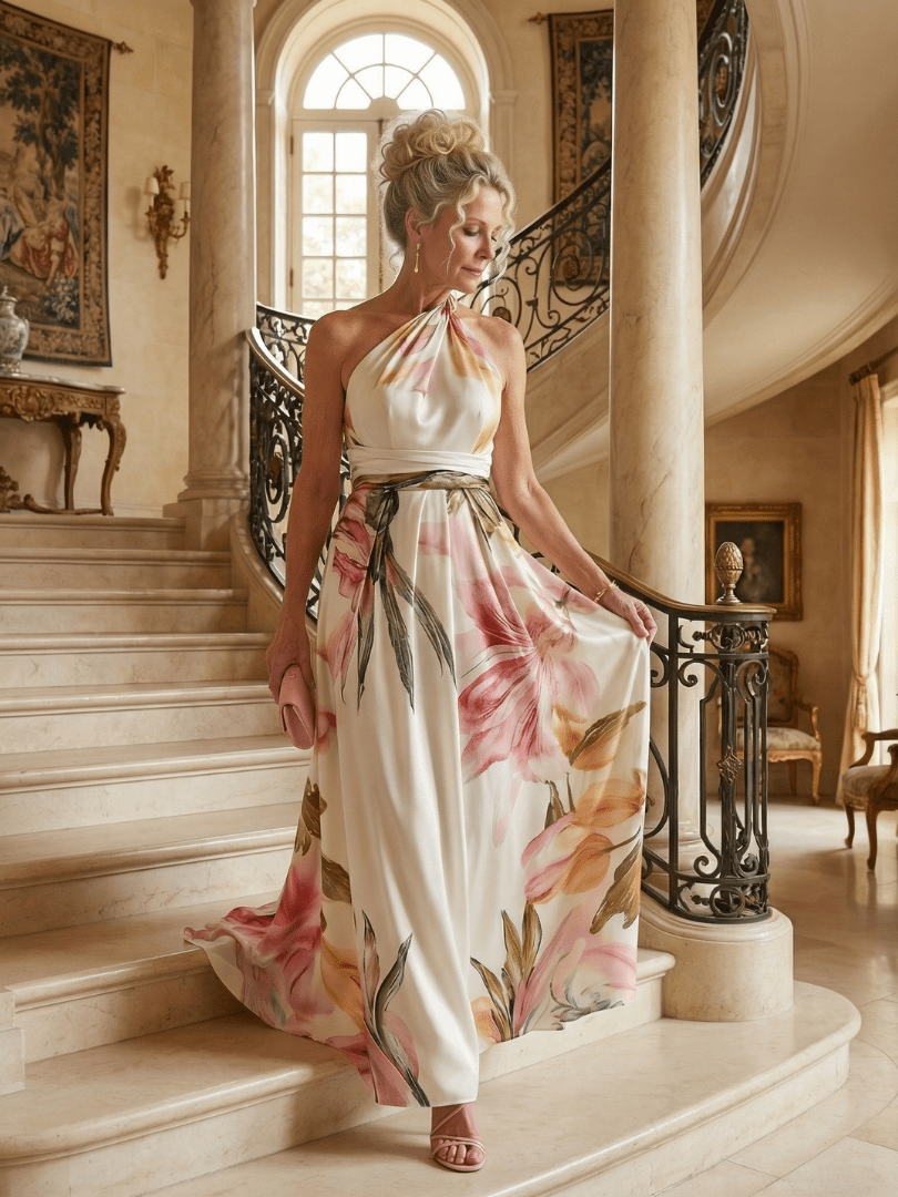 Floral Maxi Dress with Sleeveless Halter Neckline – Lightweight Summer Dress for Wedding Guests 2