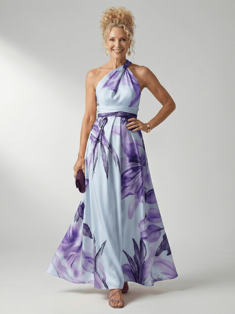 Floral Maxi Dress with Sleeveless Halter Neckline – Lightweight Summer Dress for Wedding Guests 3