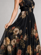 Floral Midi Dress with Defined Waist and Halter Neck – Lightweight Flowing Summer Wedding Guest Dress 1