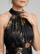 Floral Midi Dress with Defined Waist and Halter Neck – Lightweight Flowing Summer Wedding Guest Dress 2