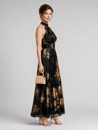 Floral Midi Dress with Defined Waist and Halter Neck – Lightweight Flowing Summer Wedding Guest Dress 3