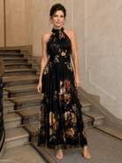 Floral Midi Dress with Defined Waist and Halter Neck – Lightweight Flowing Summer Wedding Guest Dress 4
