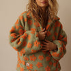 Floral Teddy Fleece Half Zip Jacket featuring a retro daisy print in an oversized sherpa style, perfect for cozy casual wear. 5