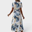 Floral Wrap Midi Dress with Ruched Waist and Gold Accents – Elegant Summer Wedding Guest Dress 3