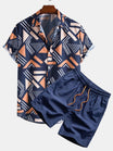 Geometric Print Shirt and Swim Shorts Set – Unique Pattern Design, 100% Polyester 0