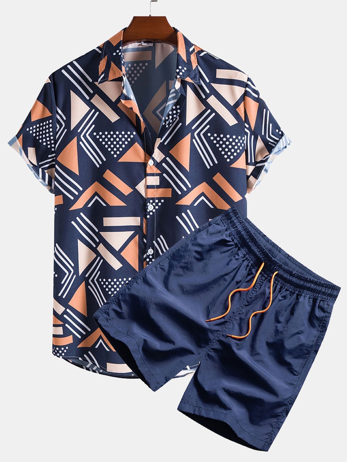 Geometric Print Shirt and Swim Shorts Set – Unique Pattern Design, 100% Polyester 0