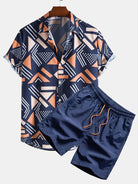 Geometric Print Shirt and Swim Shorts Set – Unique Pattern Design, 100% Polyester 0