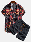 Geometric Print Shirt and Swim Shorts Set – Unique Pattern Design, 100% Polyester 1