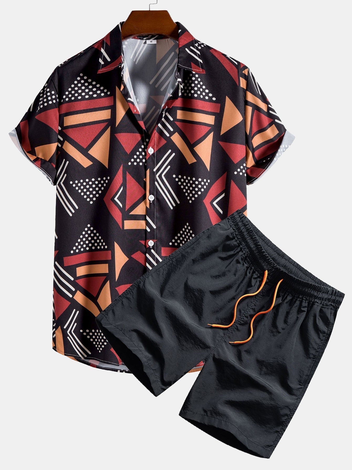 Geometric Print Shirt and Swim Shorts Set – Unique Pattern Design, 100% Polyester 1