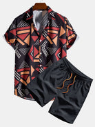 Geometric Print Shirt and Swim Shorts Set – Unique Pattern Design, 100% Polyester 1