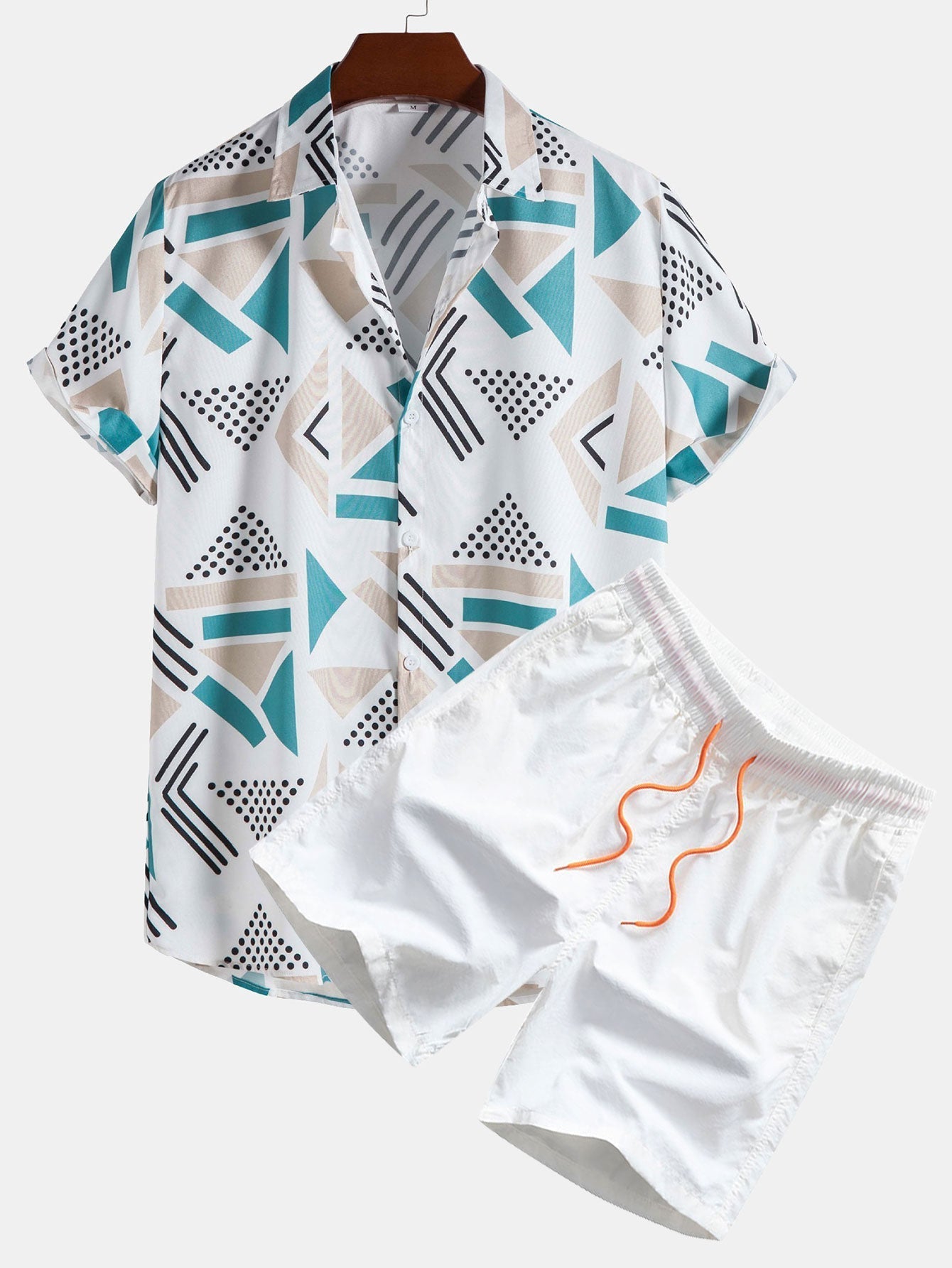 Geometric Print Shirt and Swim Shorts Set – Unique Pattern Design, 100% Polyester 2