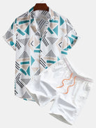 Geometric Print Shirt and Swim Shorts Set – Unique Pattern Design, 100% Polyester 2
