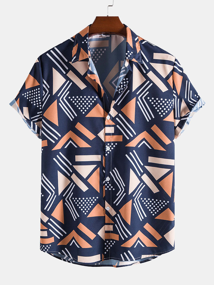 Geometric Print Shirt and Swim Shorts Set – Unique Pattern Design, 100% Polyester 3