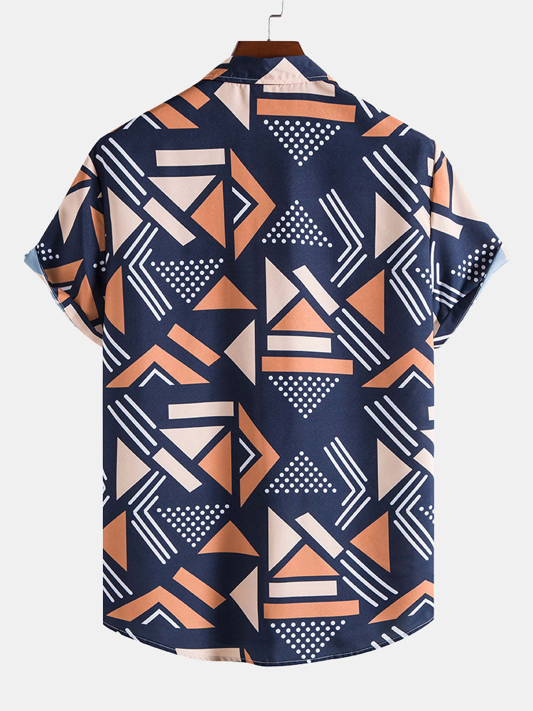 Geometric Print Shirt and Swim Shorts Set – Unique Pattern Design, 100% Polyester 4