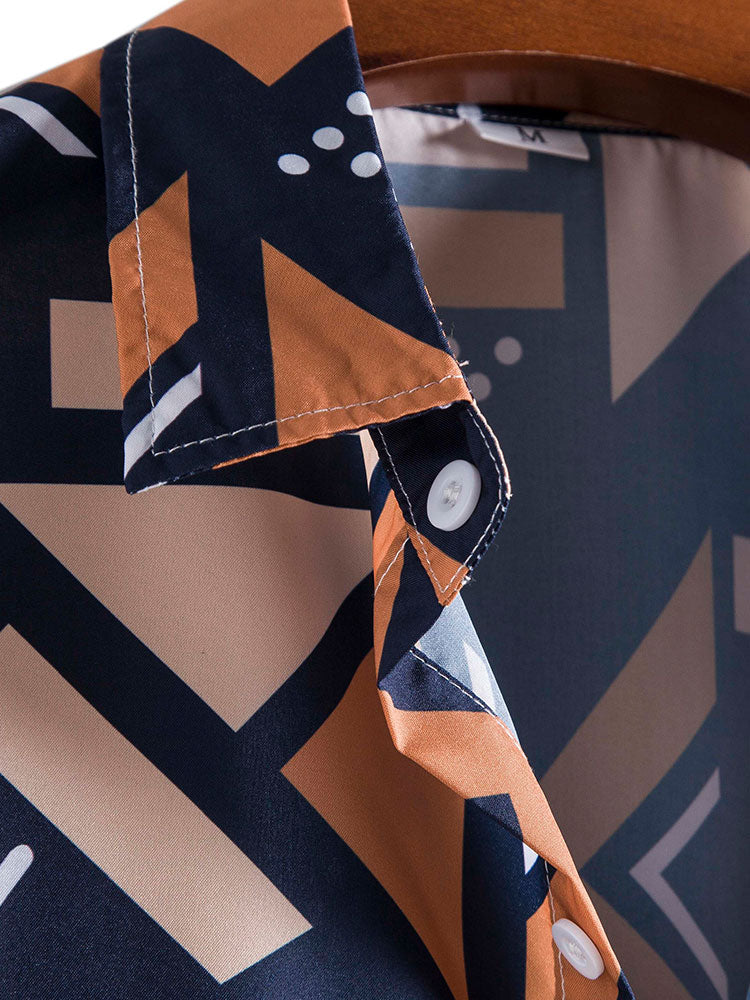 Geometric Print Shirt and Swim Shorts Set – Unique Pattern Design, 100% Polyester 7