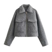 Grey Short Women's Jacket with Zip Closure and Collar