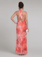 Halter Neck Maxi Dress with Printed Pattern – Lightweight Sleeveless Design for Elegant Occasions 2