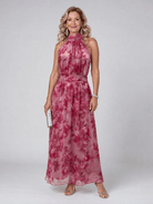 Halter Neck Midi Dress with Defined Waist – Lightweight Fabric for Wedding Guests and Summer Events 0