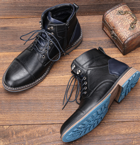 Leather Oxford Boots for Men with Handcrafted Precision – Classic Black Design, Durable Rubber Sole 1