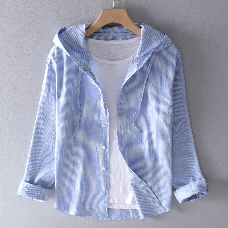 Lightweight Hooded Blouse with Breathable Fabric – Casual Spring Top in Beige, Blue, Grey, White 0