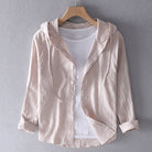 Lightweight Hooded Blouse with Breathable Fabric – Casual Spring Top in Beige, Blue, Grey, White 1