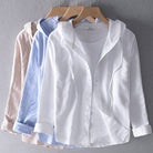 Lightweight Hooded Blouse with Breathable Fabric – Casual Spring Top in Beige, Blue, Grey, White 2