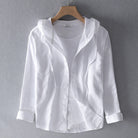 Lightweight Hooded Blouse with Breathable Fabric – Casual Spring Top in Beige, Blue, Grey, White 3