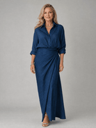 Long Sleeve Maxi Dress with Wrap Front Design and Gathered Waist – Lightweight Elegant Dress for Any Occasion 0