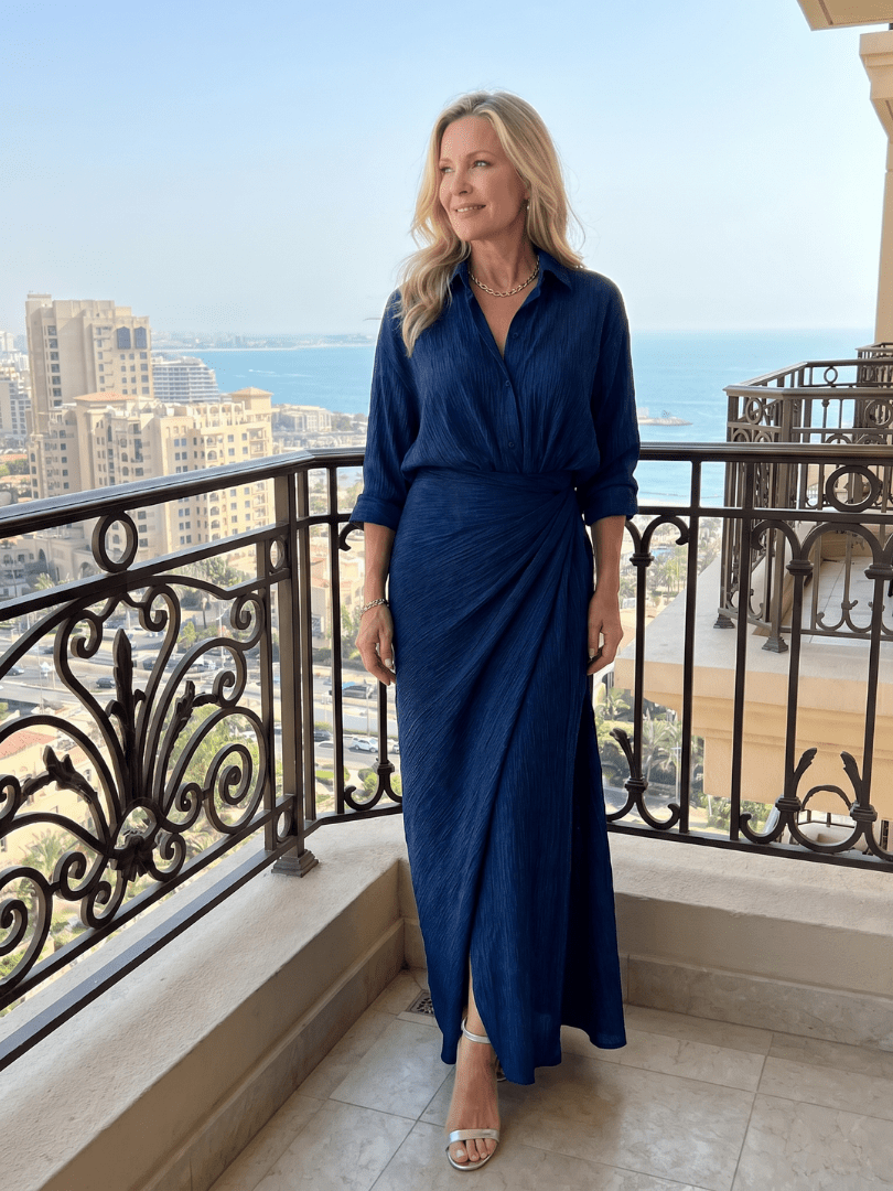 Long Sleeve Maxi Dress with Wrap Front Design and Gathered Waist – Lightweight Elegant Dress for Any Occasion 2
