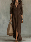 Maxi Dress with Button-Down Detail and Relaxed Fit for Women – Lightweight Long Sleeve Casual Dress 10