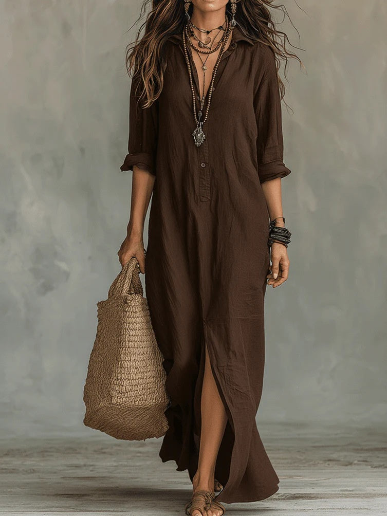 Maxi Dress with Button-Down Detail and Relaxed Fit for Women – Lightweight Long Sleeve Casual Dress 10