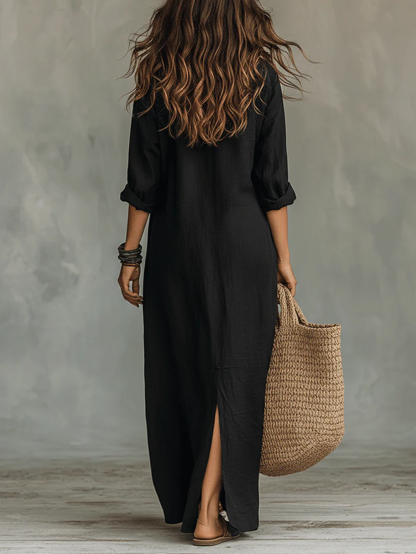 Maxi Dress with Button-Down Detail and Relaxed Fit for Women – Lightweight Long Sleeve Casual Dress 2